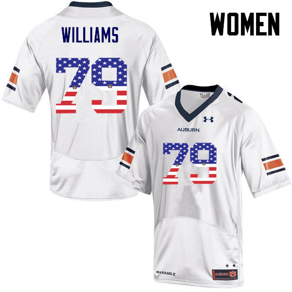 Women #79 Andrew Williams Auburn Tigers USA Flag Fashion College Football Jerseys-White